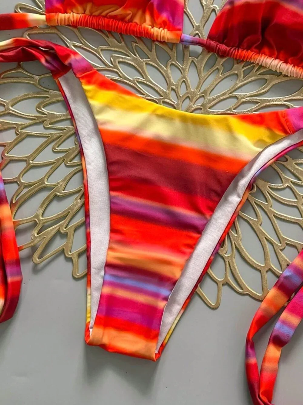 Multicolor Sexy Women's Striped Halter Bikini Set